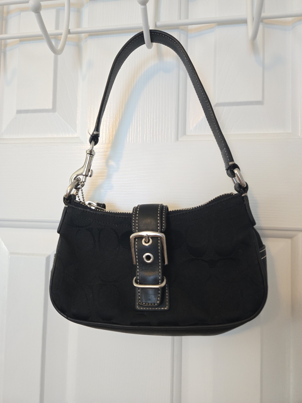 Coach Vintage Black Jacquard Monogram Mini Soho Shoulder Bag Buckle Demi Y2K